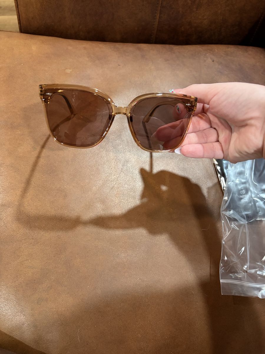 Mazzen Square Sunglasses Brown Translucent Frame Tinted Lenses with Case