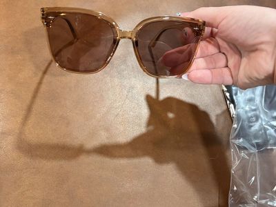 Mazzen Square Sunglasses Brown Translucent Frame Tinted Lenses with Case