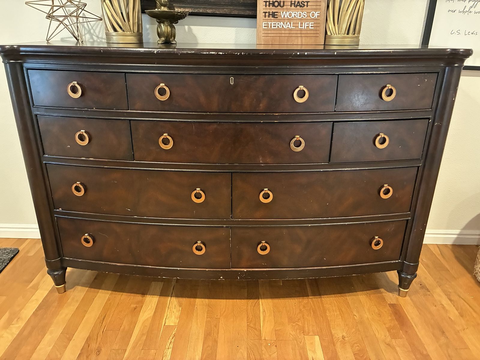 Drexel Heritage Solid Wood Dresser with Multiple Drawers and Ring Pulls