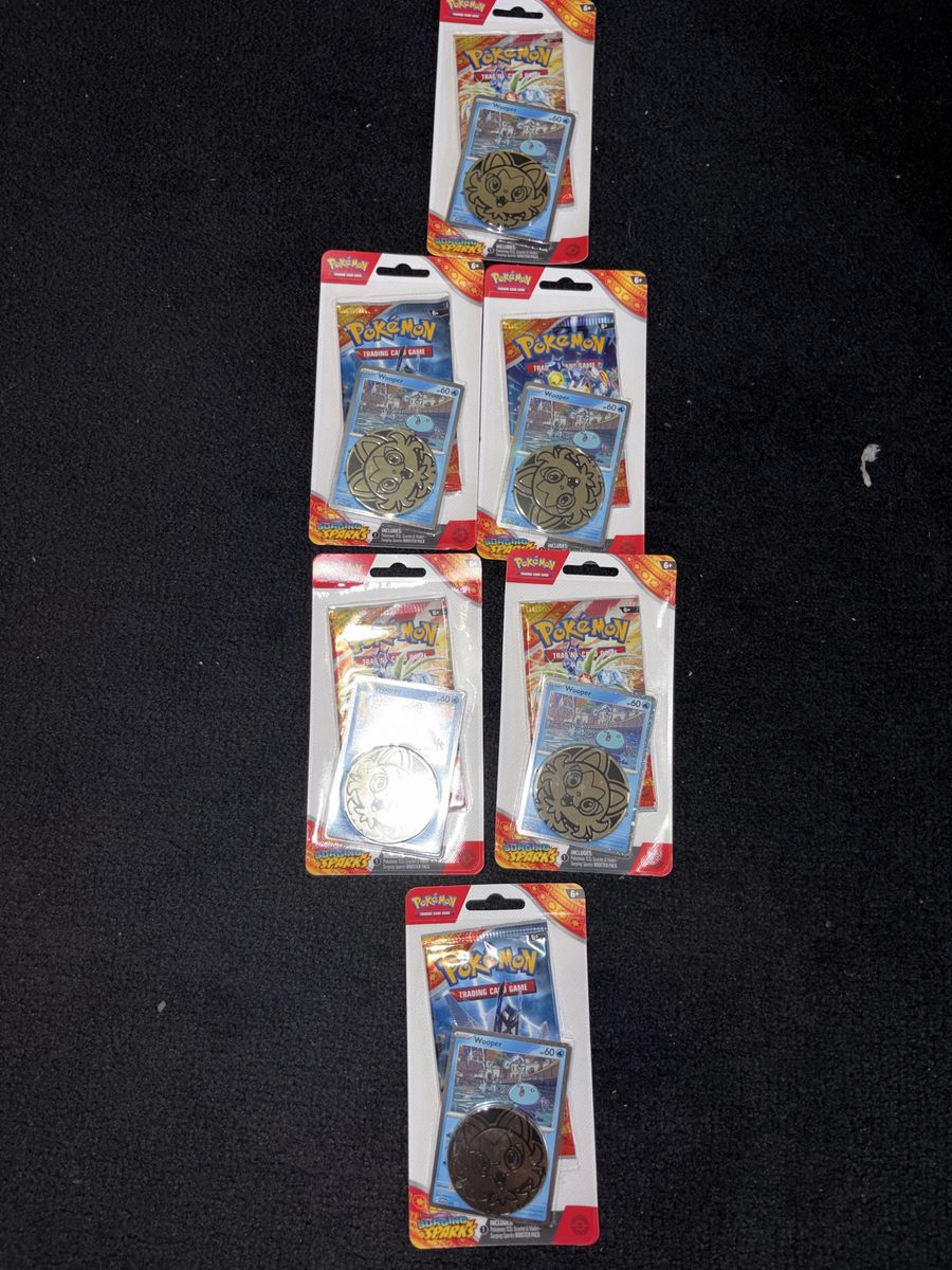 5x Pokémon TCG Scarlet & Violet Surging Sparks Blister Packs w/ Wooper Promo & Coin