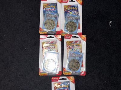 5x Pokémon TCG Scarlet & Violet Surging Sparks Blister Packs w/ Wooper Promo & Coin