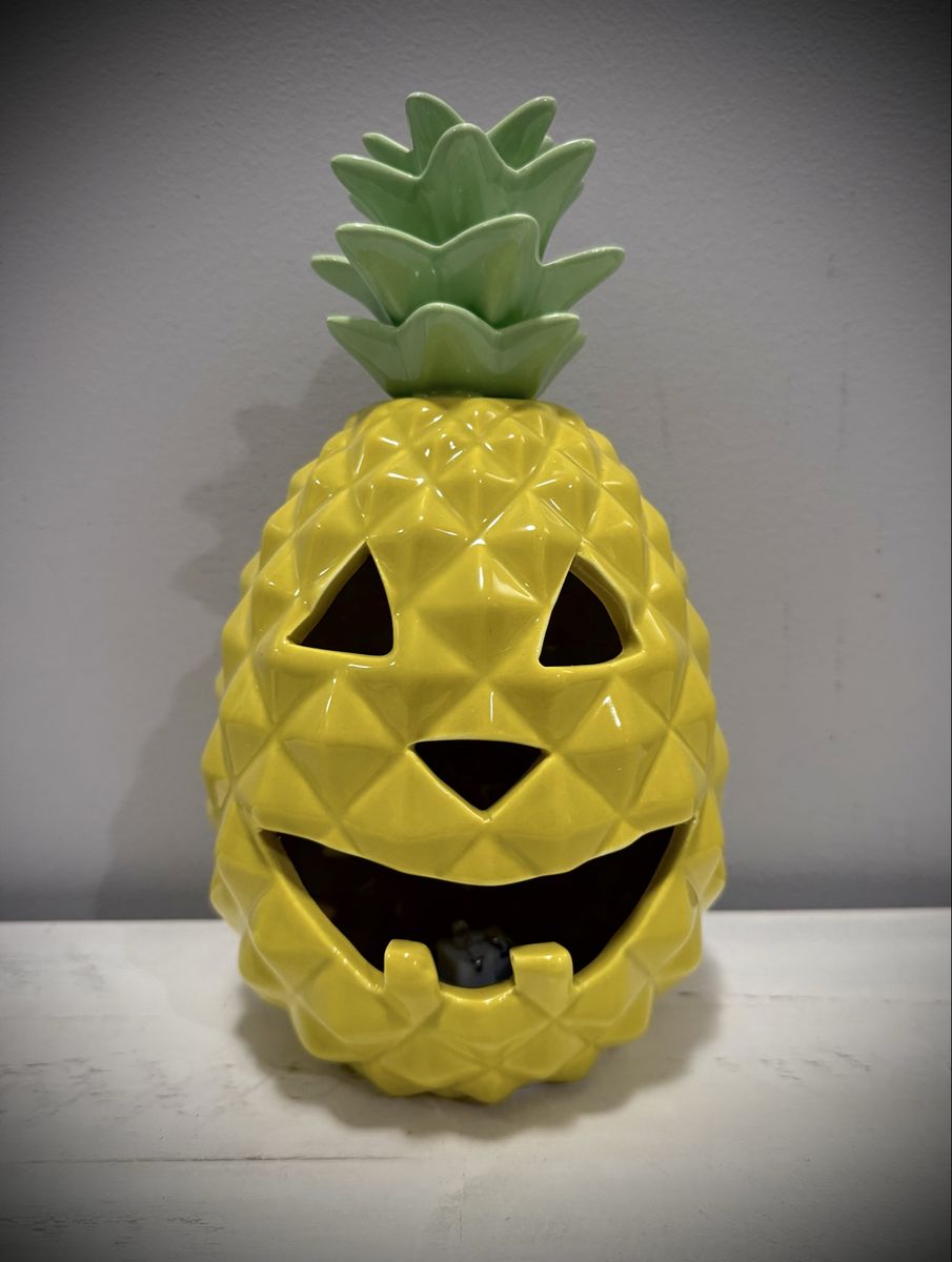 Halloween Spooky Night Light Up Ceramic Pineapple Jack O Lantern 2 Available