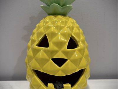 Halloween Spooky Night Light Up Ceramic Pineapple Jack O Lantern 2 Available