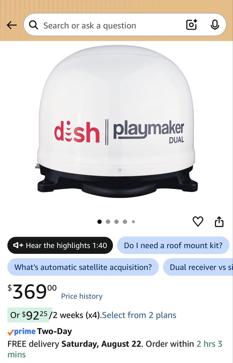 Winegard Dish Playmaker Dual Portable Automatic Satellite TV Antenna