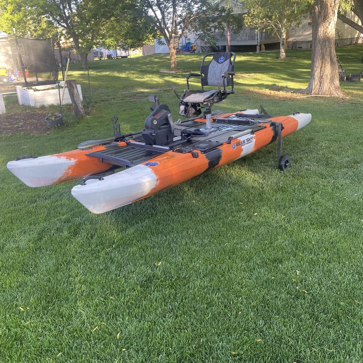 Blue Sky Boatworks 360 Angler Kayak - Orange & White, Pedal Drive, Swivel Seat