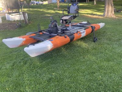 Blue Sky Boatworks 360 Angler Kayak - Orange & White, Pedal Drive, Swivel Seat