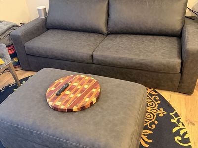 Dark Gray Sleeper Sofa with Matching Ottoman