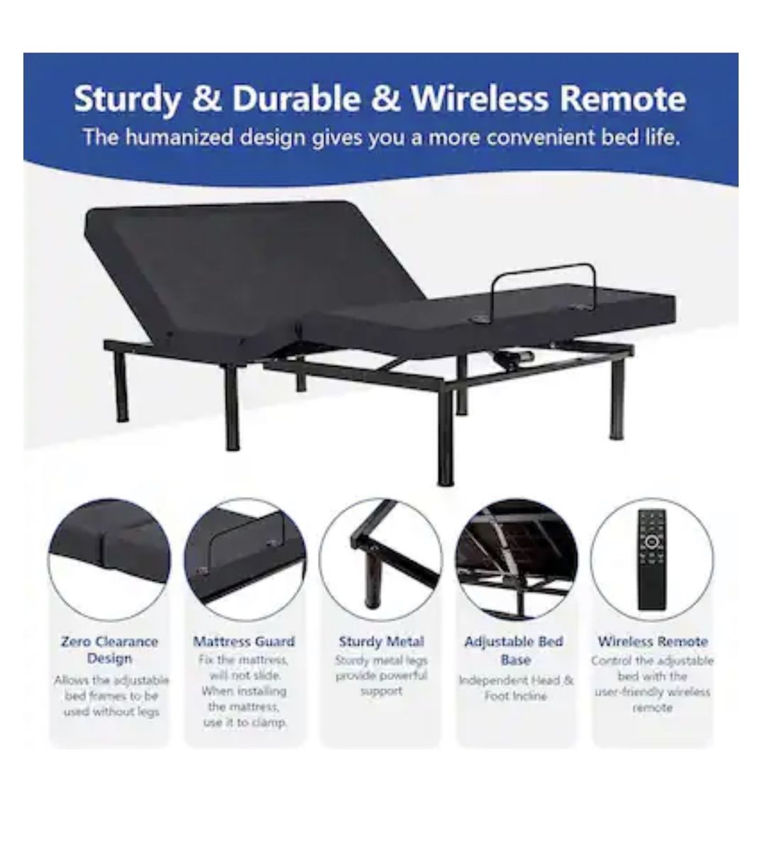 Smart Adjustable Queen Bed Frame W/wireless Remote