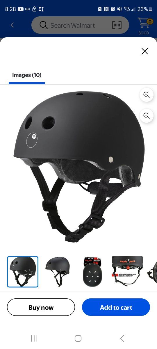 Eight Ball Adjustable Black Skate Helmet for Cycling, Rollerblading, and Skateboarding