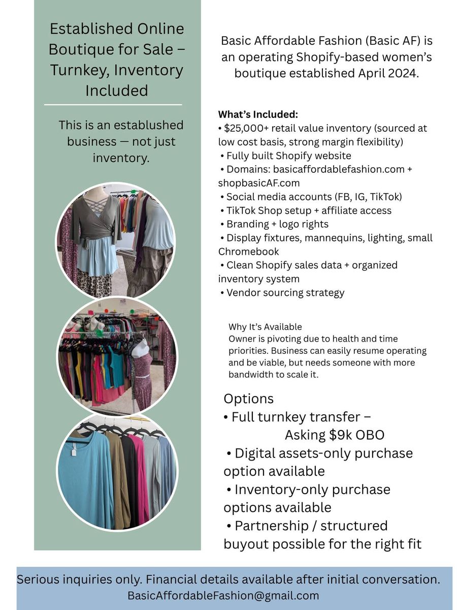 Online Clothing Boutique For Sale