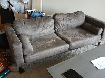 Stylish 2-Seater Gray Fabric Loveseat Sofa with Bolster Pillows