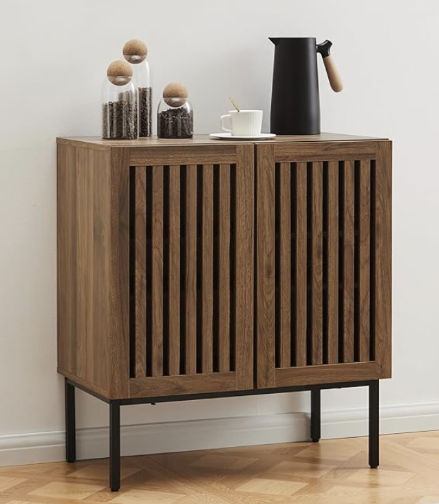 NEW Mericonia Grille Buffet Cabinet with Storage, Sideboards 2 Doors with Metal Base