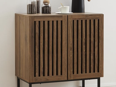 NEW Mericonia Grille Buffet Cabinet with Storage, Sideboards 2 Doors with Metal Base