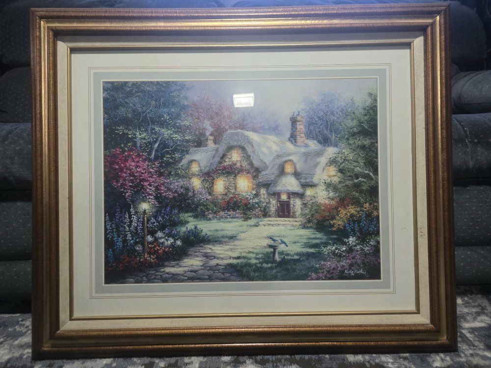 "Thomas Kinkade" style cottage painting