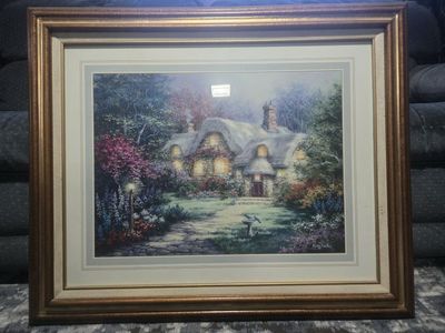 "Thomas Kinkade" style cottage painting