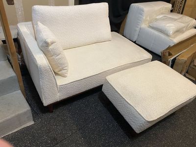 Cream chaise mini couch with ottoman