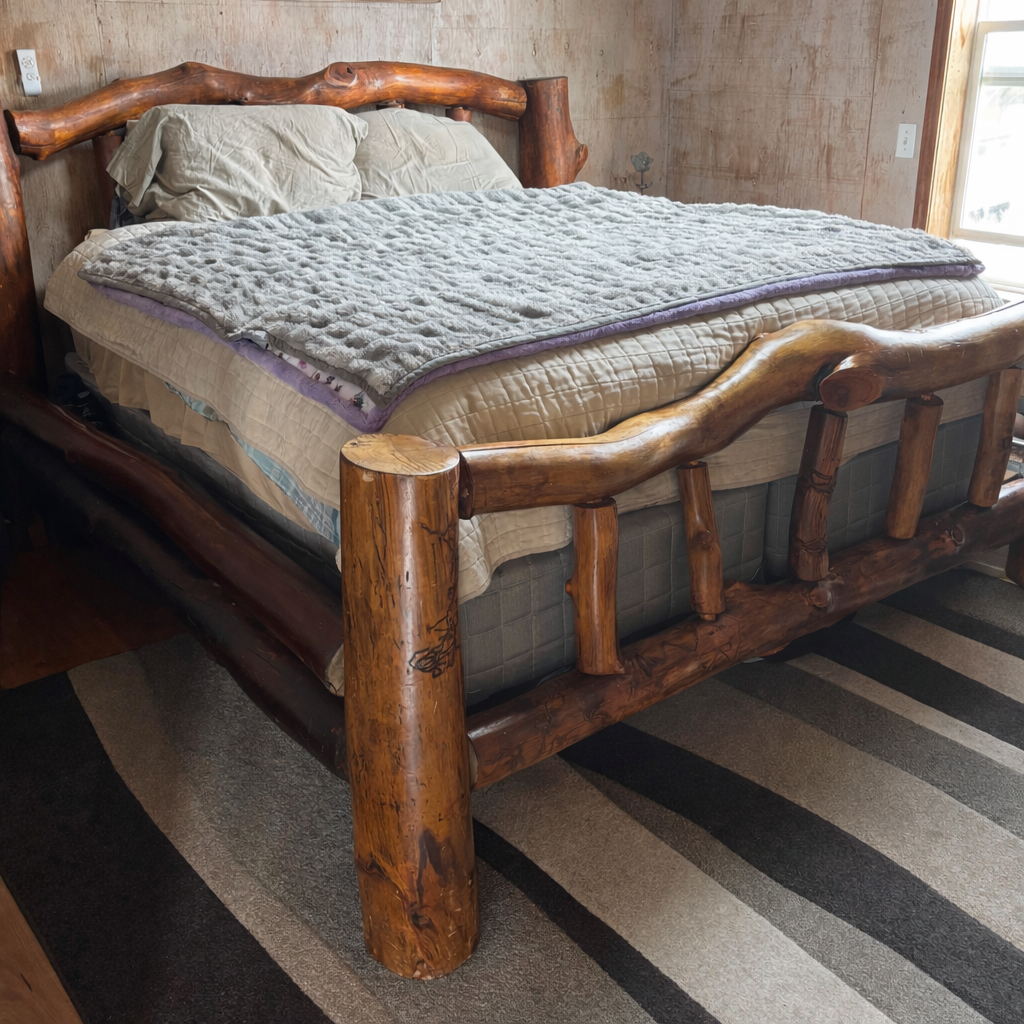 King size log bed frame
