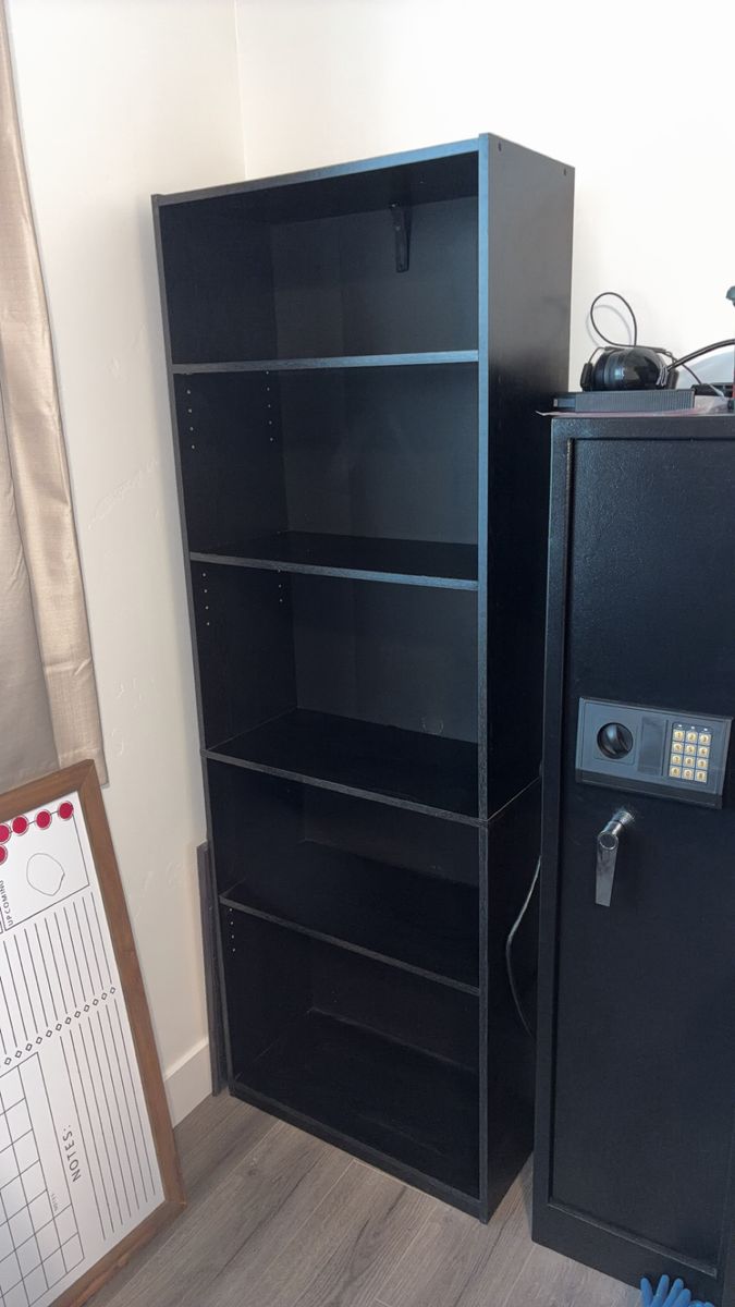 Black Bookcase 5-Shelf Storage Unit Adjustable Shelves