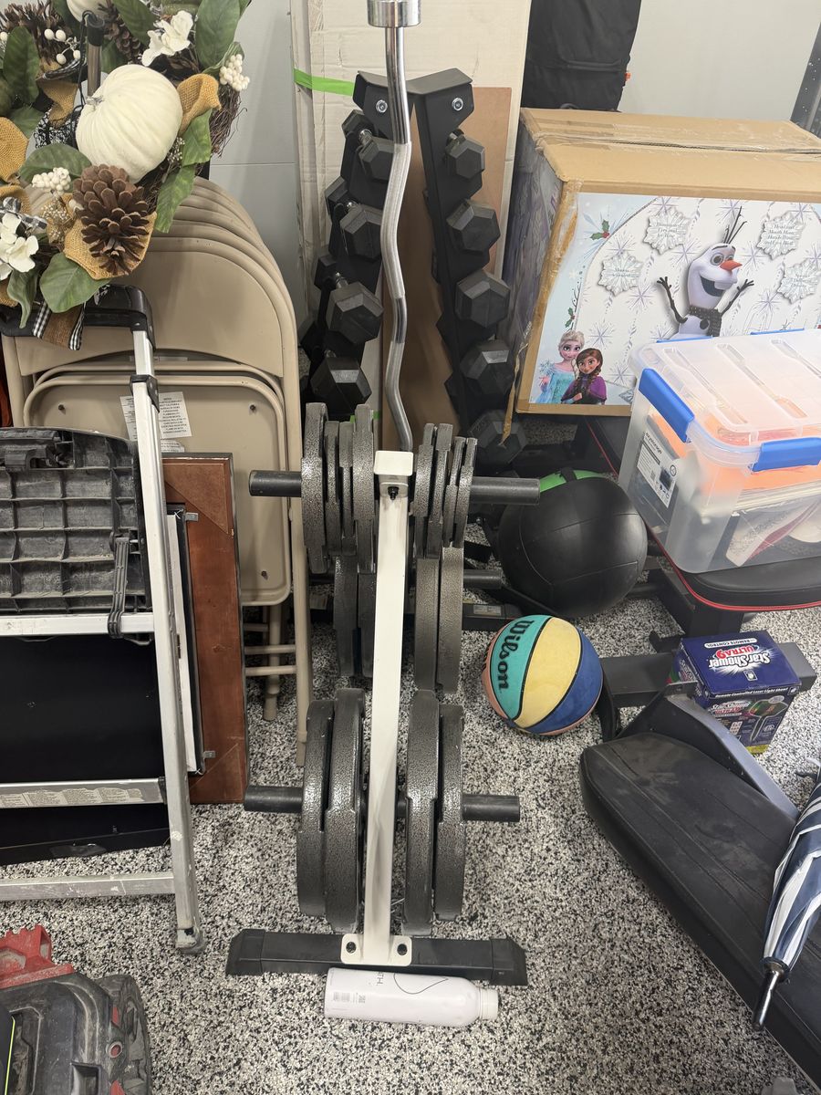 squat rack bench and weights 