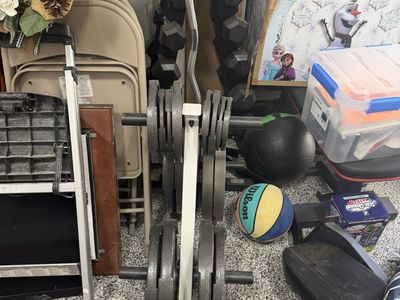 squat rack bench and weights