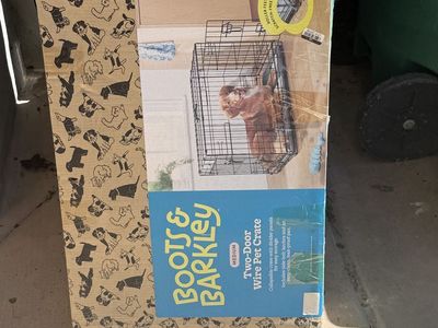 Boots & Barkley Medium Two-Door Wire Pet Crate - Collapsible w/ Divider & Leak-Proof Pan
