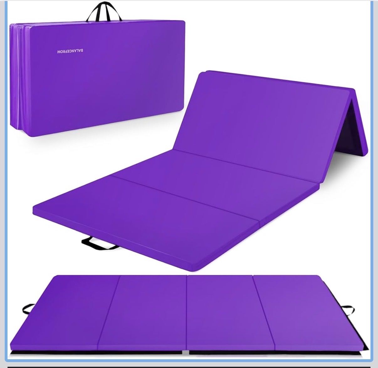 4-Panel Folding Gymnastics Mat - Purple, Puncture-Resistant EPE Foam, Easy Storage