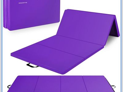 4-Panel Folding Gymnastics Mat - Purple, Puncture-Resistant EPE Foam, Easy Storage