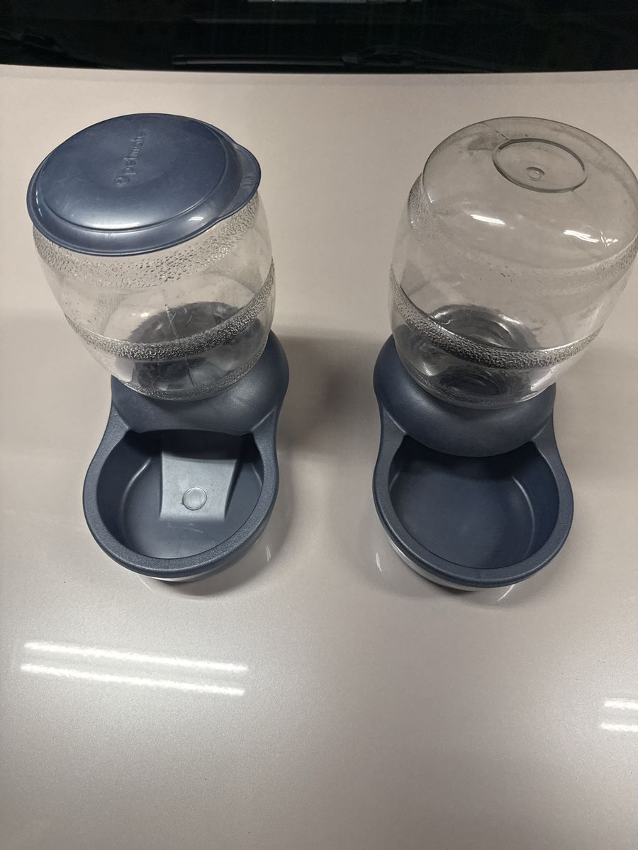 Petmate Gravity Feeder and Waterer Set - Blue & Clear Plastic Dog Cat Animal Feeder