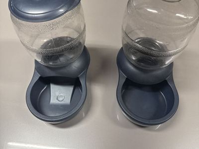 Petmate Gravity Feeder and Waterer Set - Blue & Clear Plastic Dog Cat Animal Feeder