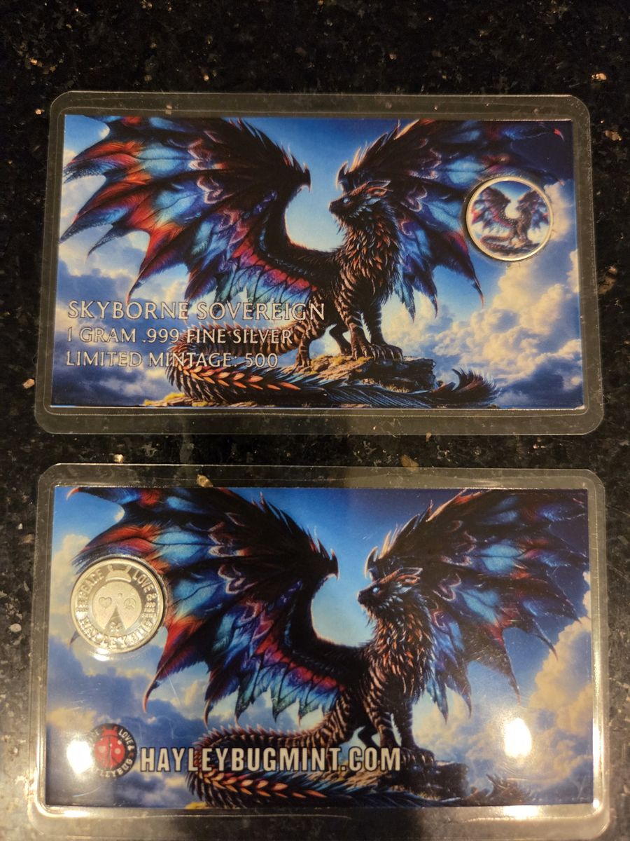 HayleyBug Mint Skyborne Sovereign 1 Gram .999 Fine Silver Round (2 grams total)