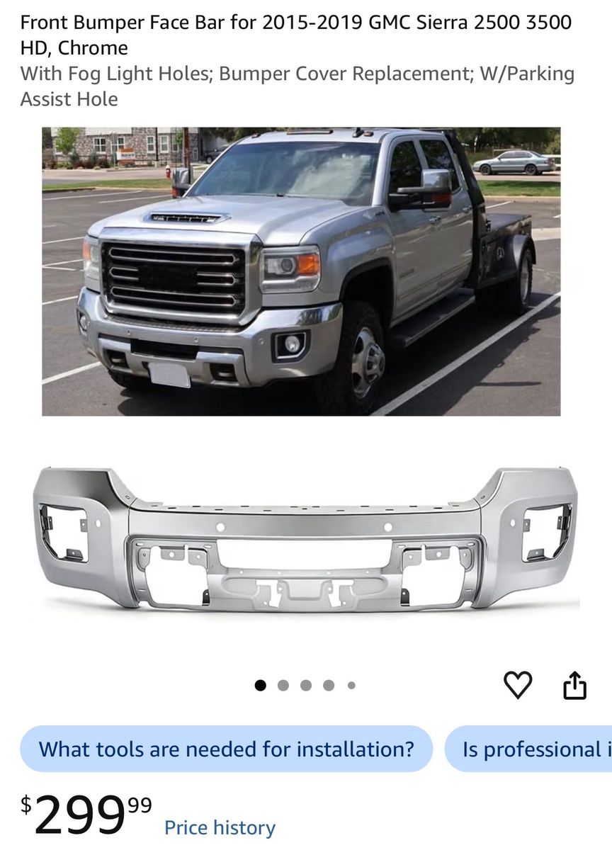 Front Bumper Face Bar for 2015-2019 GMC Sierra 2500 3500 HD, Chrome