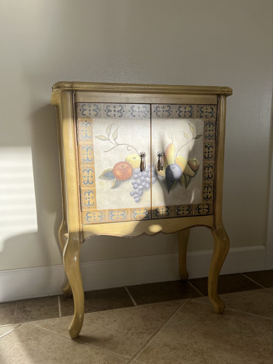 Vintage Hand-Painted Accent Cabinet – Fruit Still Life