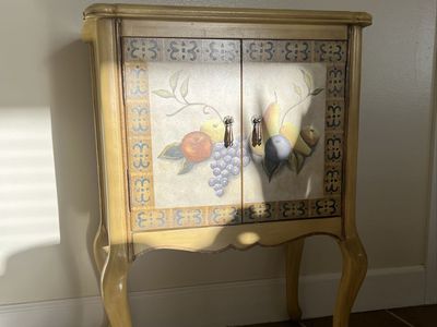 Vintage Hand-Painted Accent Cabinet – Fruit Still Life