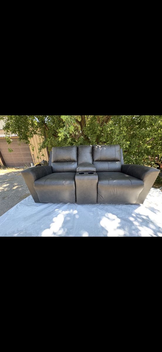  Dark leather couch
