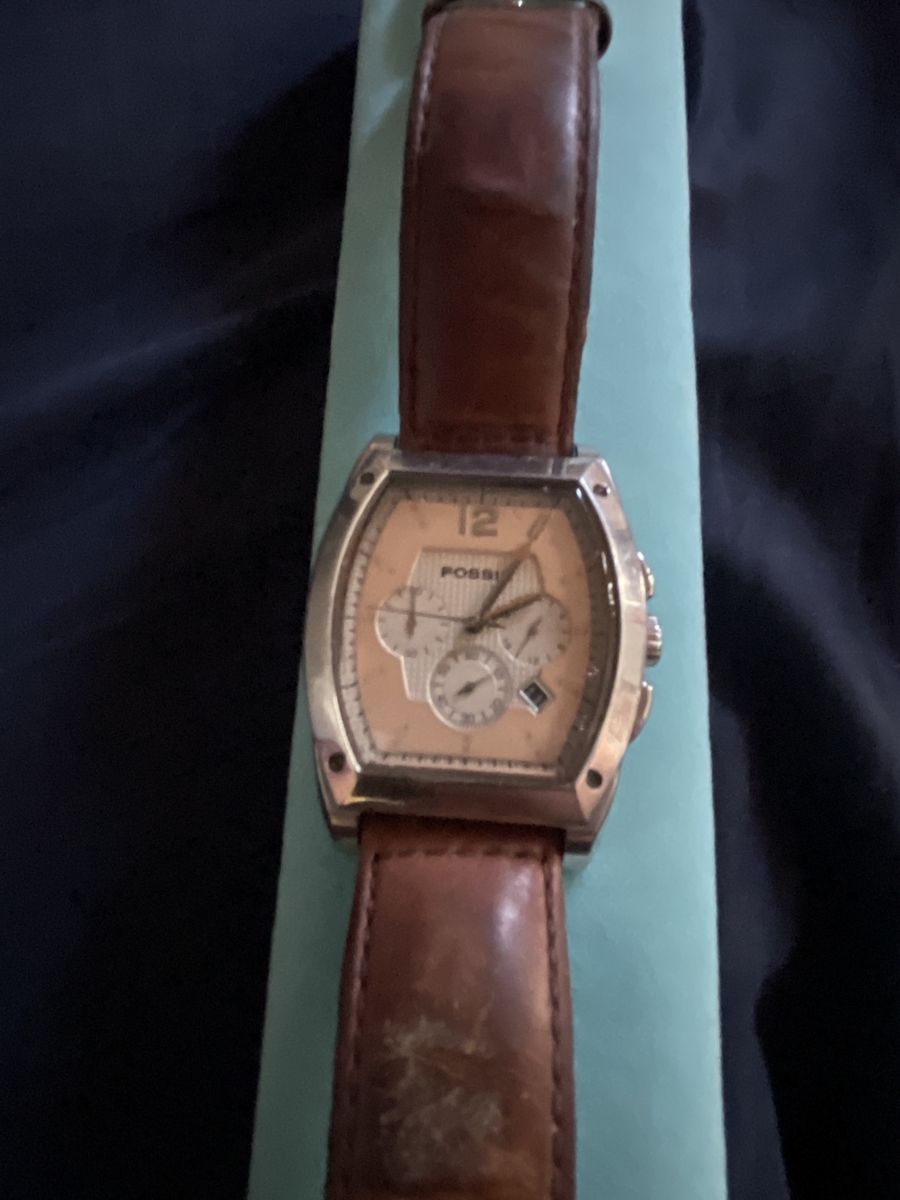 Fossil Brown Leather Strap Chronograph Wristwatch with Tan Dial