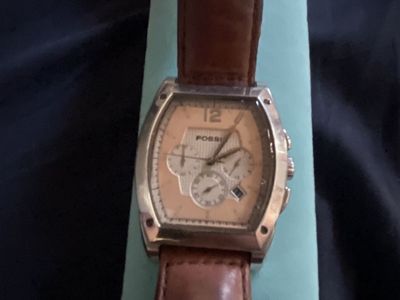 Fossil Brown Leather Strap Chronograph Wristwatch with Tan Dial