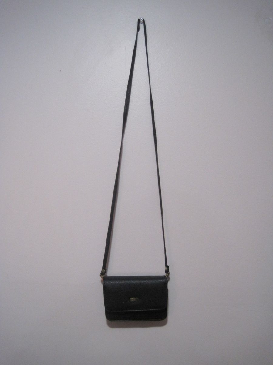 Dalila Black Leather Crossbody Belt Loop Snap Purse Small Internal Flap Mirror
