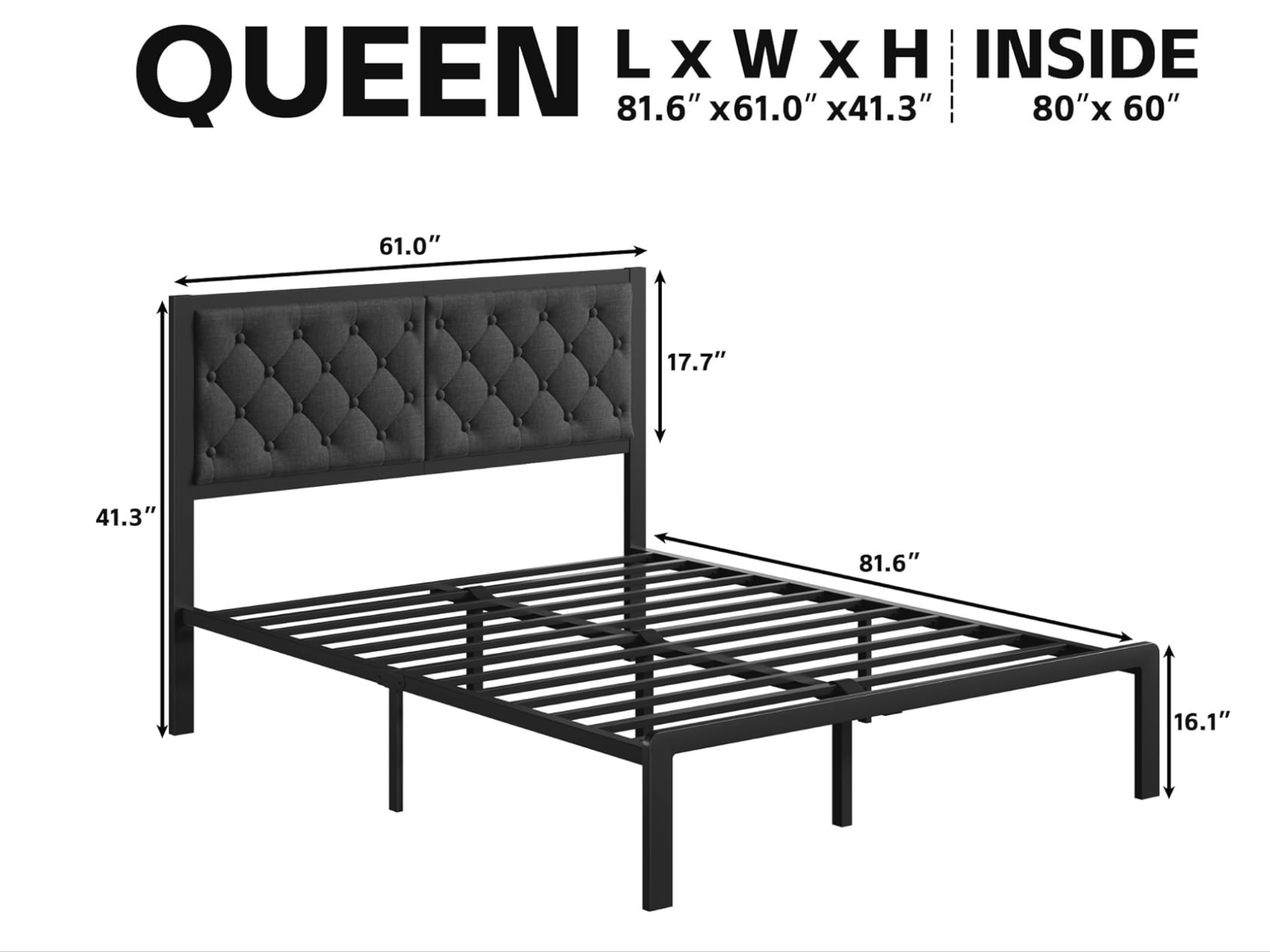 Brand new Queen Bed Frame with Headboard Linen Upholstered Bed Frame Platform,All Metal Slats 