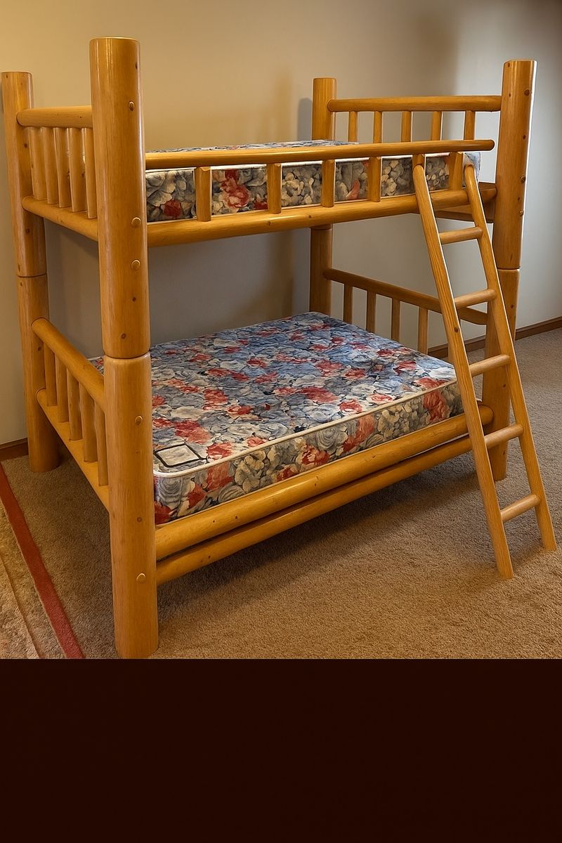 Bunk Beds Log with Ladder and Mattresses