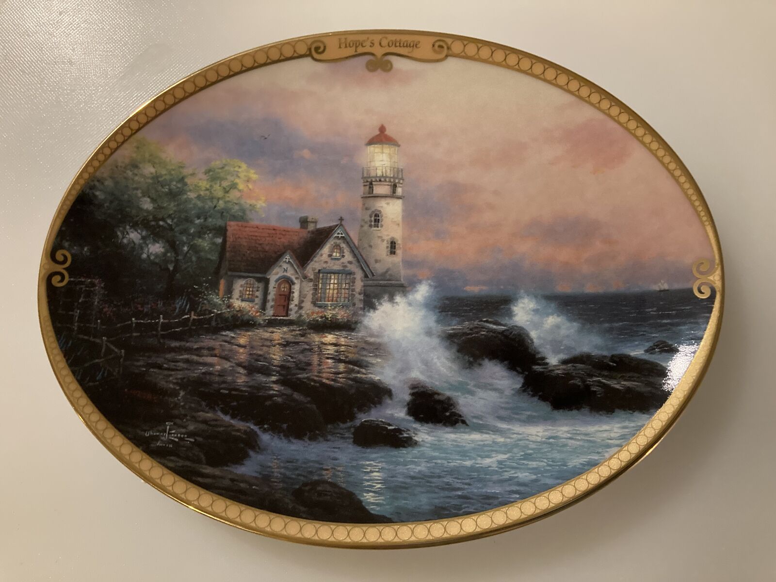 Vintage Thomas Kinkade "Hope's Cottage" Heirloom Porcelain Collectors Oval Plate