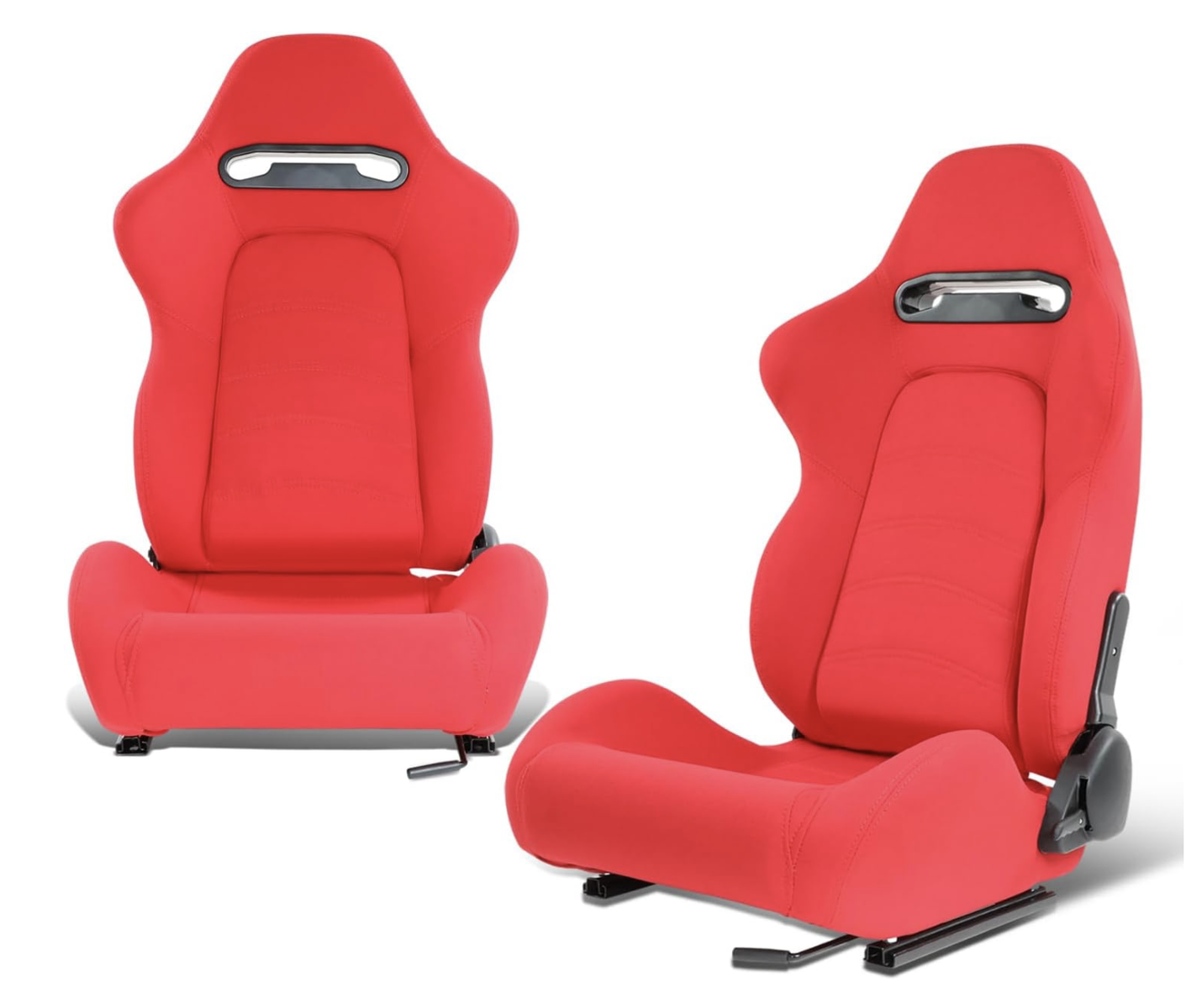NEW DNA MOTORING RS-JBR-005-RD Universal Tilting Fabric Racing Seats with Floor Mount Red Set of 2