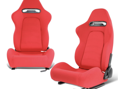 NEW DNA MOTORING RS-JBR-005-RD Universal Tilting Fabric Racing Seats with Floor Mount Red Set of 2