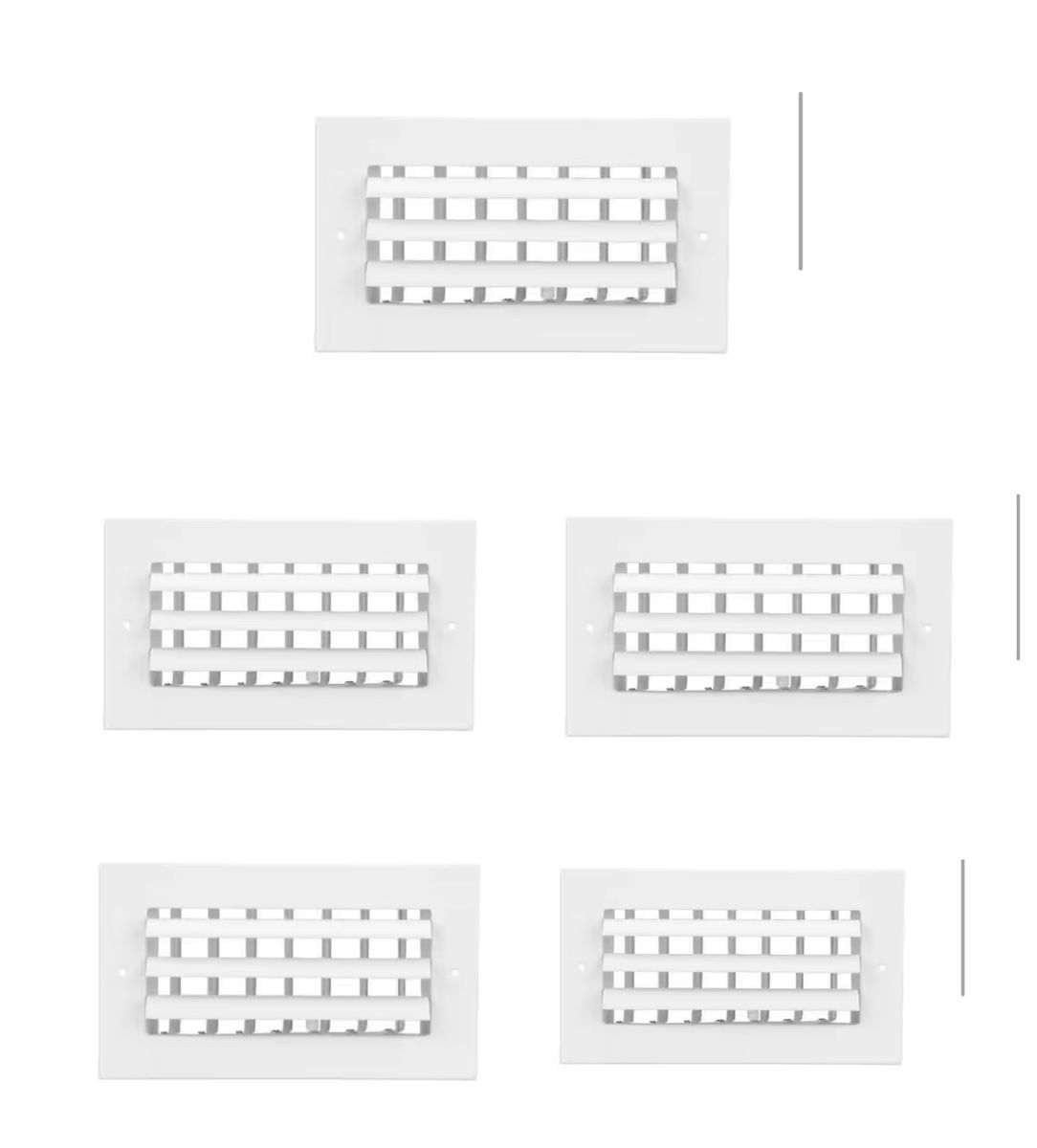5x Everbilt 8 in. x 4 in. 1-Way Aluminum Adjustable Curved Blade Wall/Ceiling Register in White
