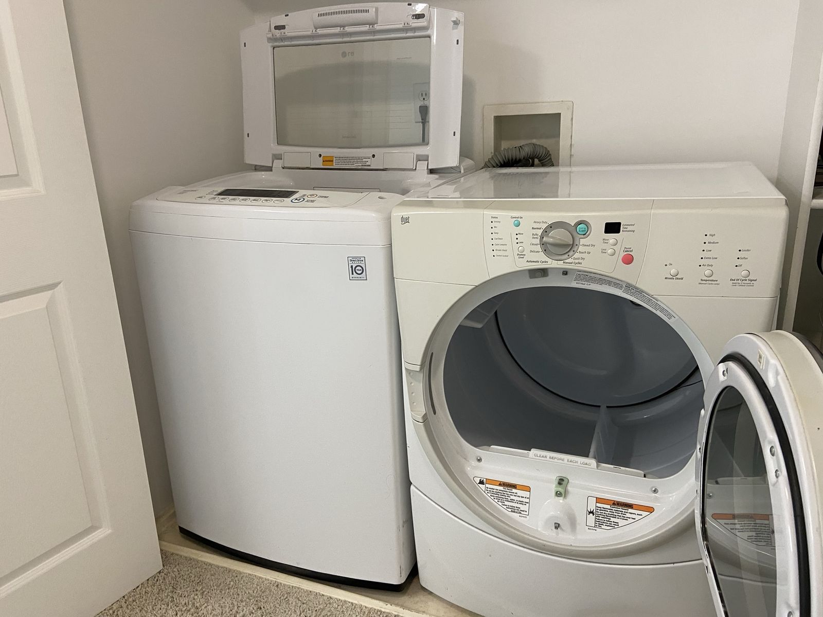Whirlpool Dryer and LG jet Washer. Both in excellent working condition.