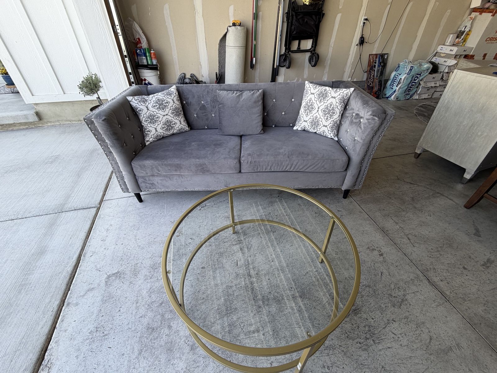 Grey velvet couch