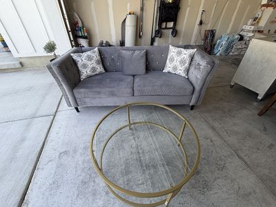 Grey velvet couch