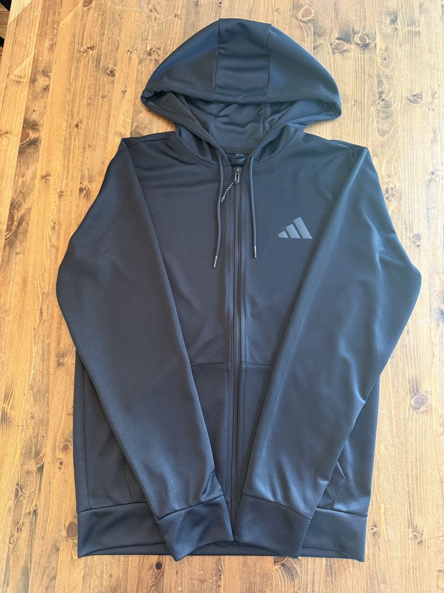 New Adidas Men's Black Full-Zip Hoodie - Size S - Training Essentials Jacket with Pockets