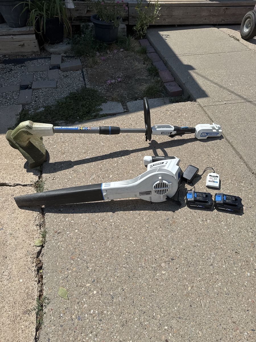 HART 20V Hybrid Cordless String Trimmer & Leaf Blower Combo Kit with Batteries & Charger