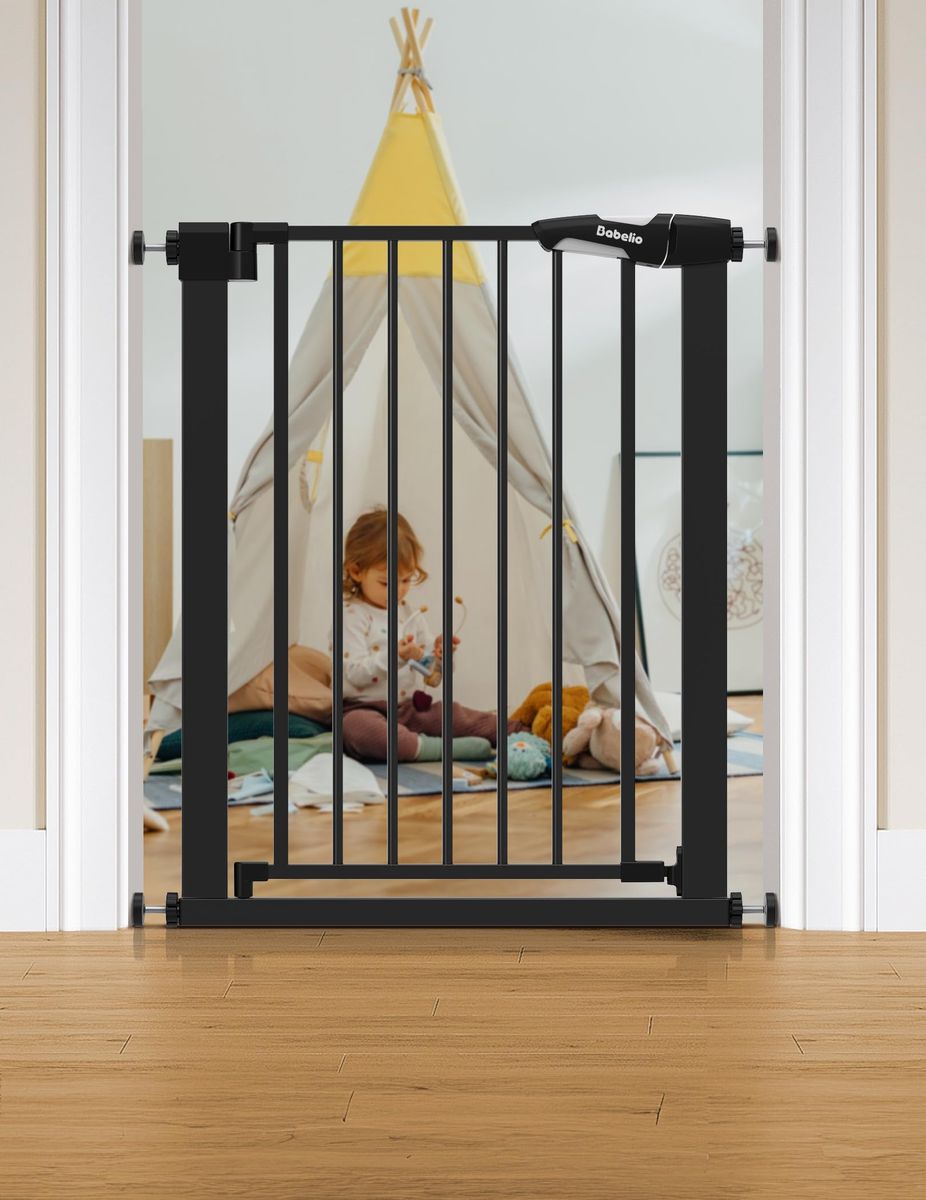 BABELIO 26" - 28.5" Narrow Easy Install Baby/Dog Gate - NO Drilling Pressure Mounted, NO Extensions, Black