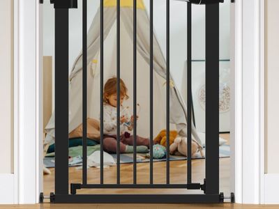 BABELIO 26" - 28.5" Narrow Easy Install Baby/Dog Gate - NO Drilling Pressure Mounted, NO Extensions, Black